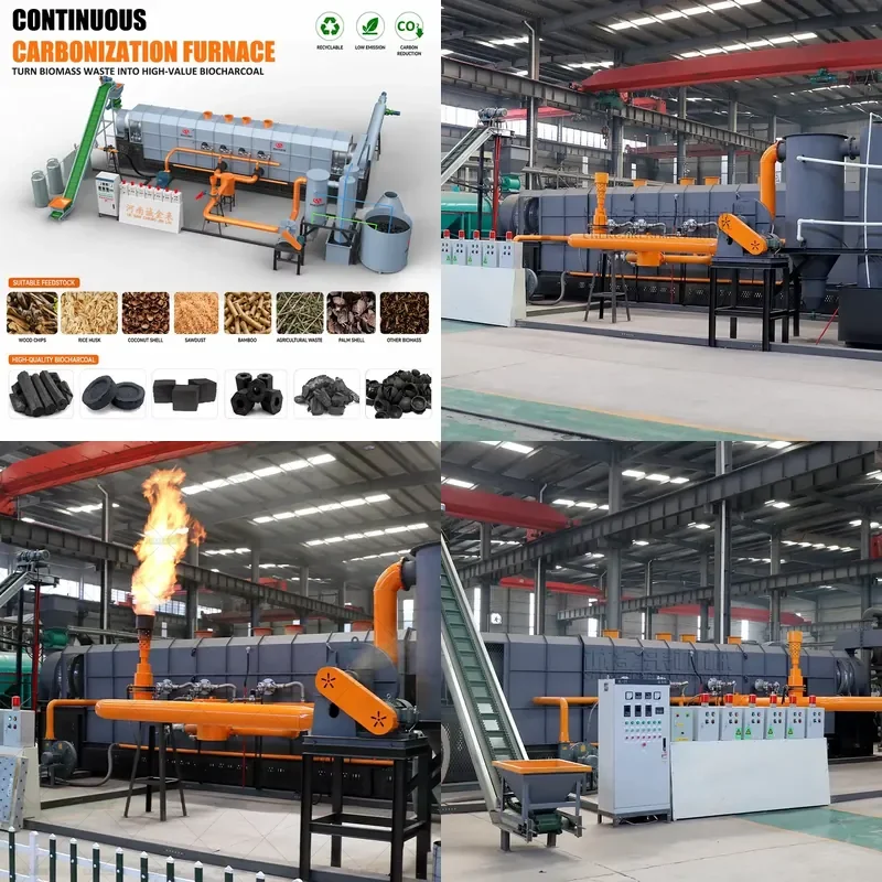 High Output Energy Saving Automatic Continuous Carbonization Furnace for Biomass Wood Rice Husk Charcoal Making with Low Cost