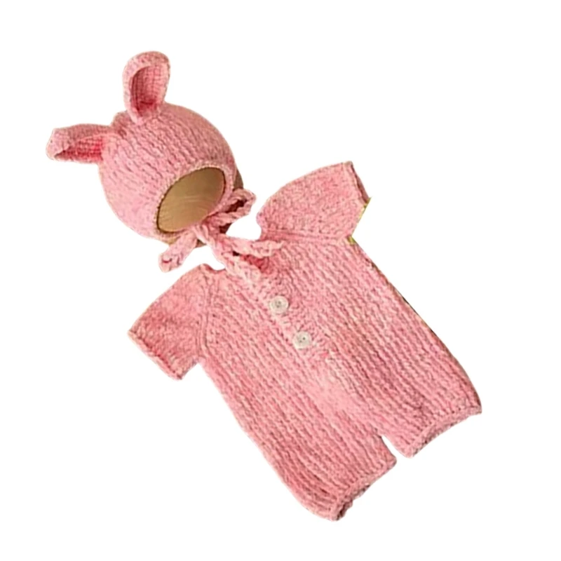 Lovely Rabbit Themed Photography Props Set Knitted Jumpsuit Hat for Newborns Gentle on Sensitive Skin for Celebrations