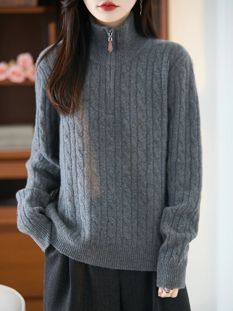 2025年ブラウス高品質レディース冬セーター100％メリノウールニットウェア新作タートルネックプルオーバーレディース長袖トップス