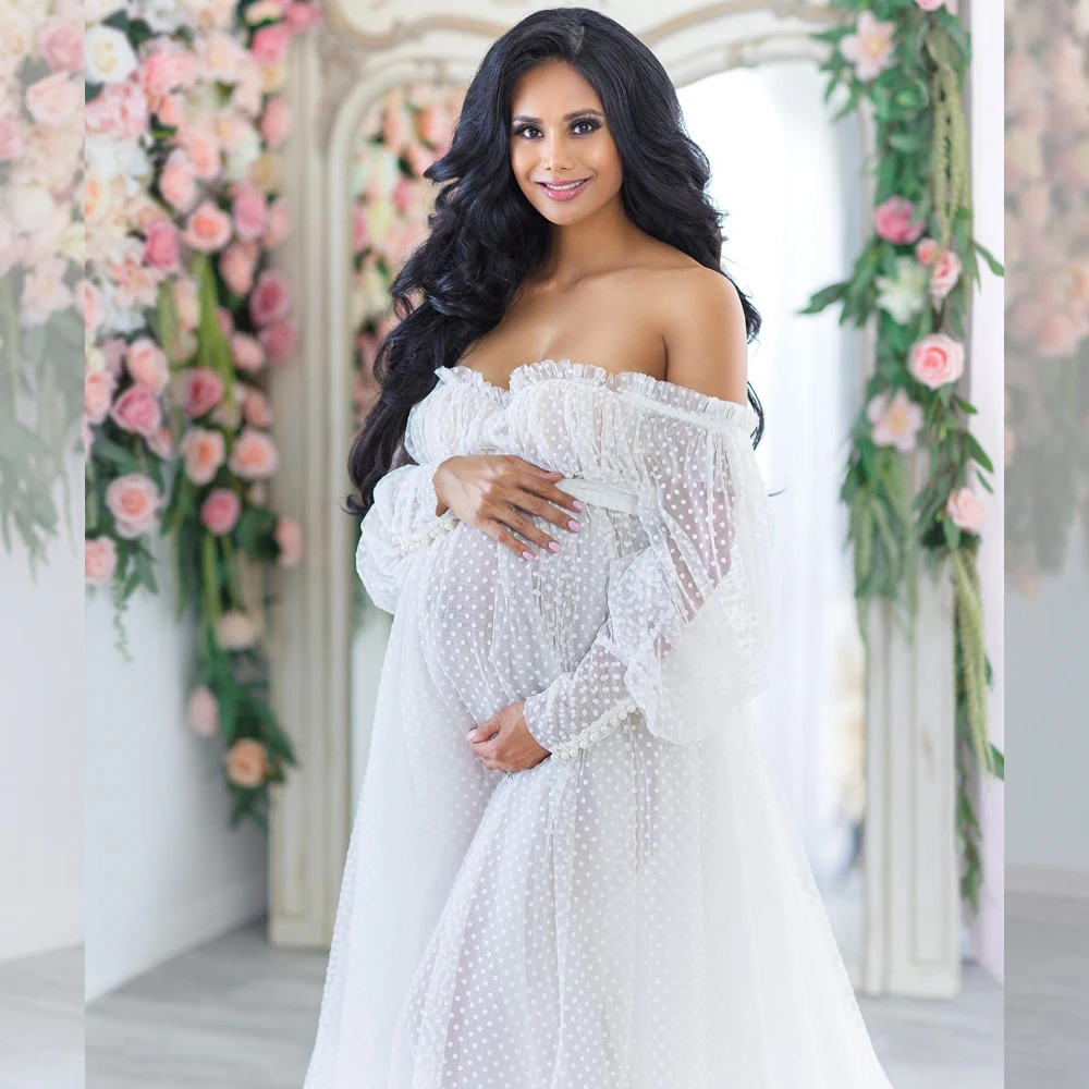 Maternity Photography  Dresses Tulle off Shoulder Gown Boho Bridal Dot  Wedding Dress Photo Shoot Photography Dress For Women