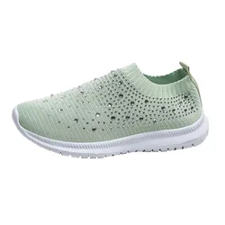 Plus Size 35-44 Crystal Breathable Mesh Sneaker Shoes for Women Comfortable Soft Bottom Flats Non Slip Casual Shoes Women