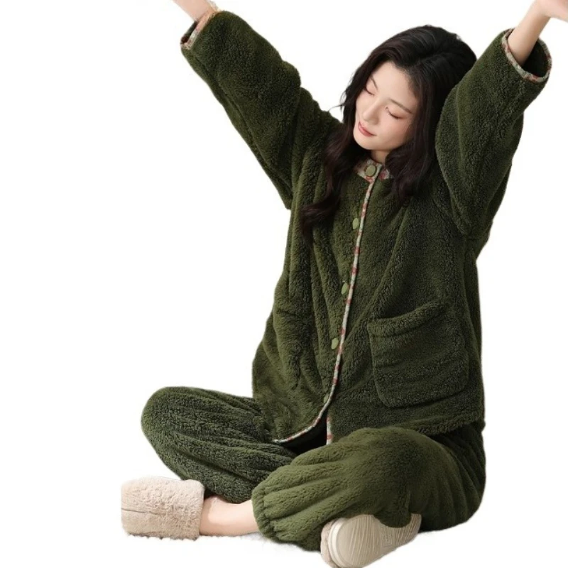 2026 New Autumn and Winter Thickened Pajamas Women Can Wear Coral Fleece Loungewear High Gram Weight Large Size Fleece Warm Suit