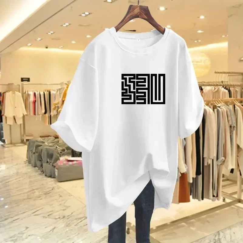 2024 New Pure Cotton T-shirt Plus Size Women\'s Loose Versatile Age Reduction and Thin Top Women Clothing Free Shipping S-4XL