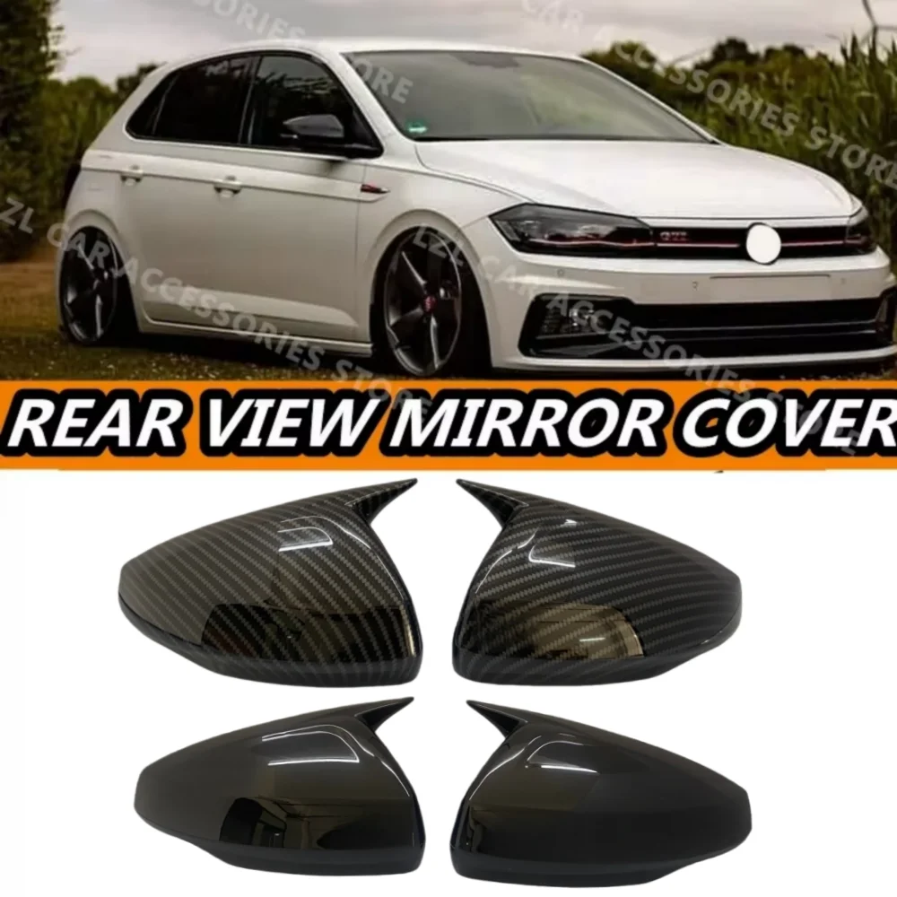 Cubierta de espejo retrovisor para Volkswagen, VW Polo Mk6 AW GTI 2018-2021, tapas de bocina de buey para coche, embellecedor de carcasa con apariencia de fibra de carbono Exterior