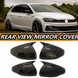 Rear View Mirror Cover For Volkswagen For VW Polo Mk6 AW GTI 2018-2021 OX Horn Car Caps Shell Trim Carbon Fiber Look Exterior