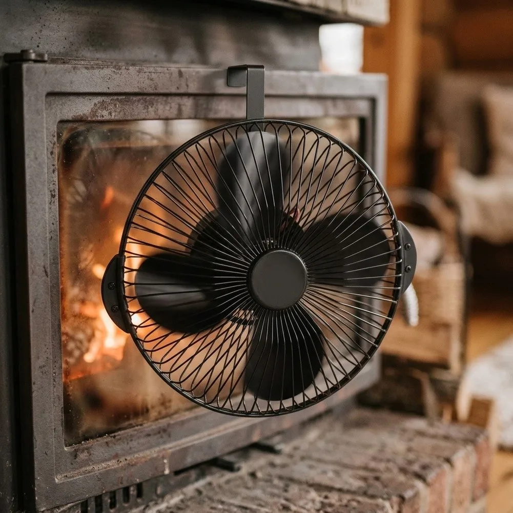 Heat Powered Wood Stove For Fan With Safety Guard Efficient Heat Distribution Hard Wearing Non Electric Fireplace Log Burner