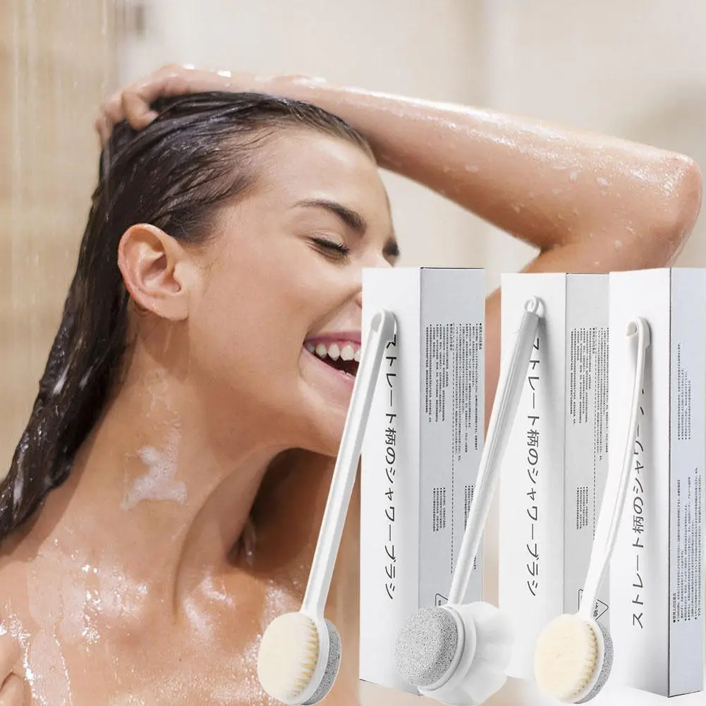 Manico lungo Spazzola per la schiena per doccia Setole morbide Spazzola da bagno esfoliante per il corpo Scrubber per la schiena Forniture da bagno con pietra pomice N1F0