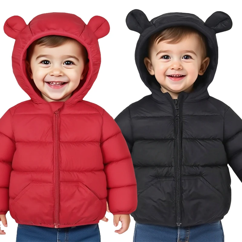 الخريف الشتاء أزياء الفتيات الفتيان أسفل سترة الصلبة الدفء مقنعين سستة معطف لمدة 2-6 سنوات الاطفال القطن ملابس خارجية الطفل القماش #1
