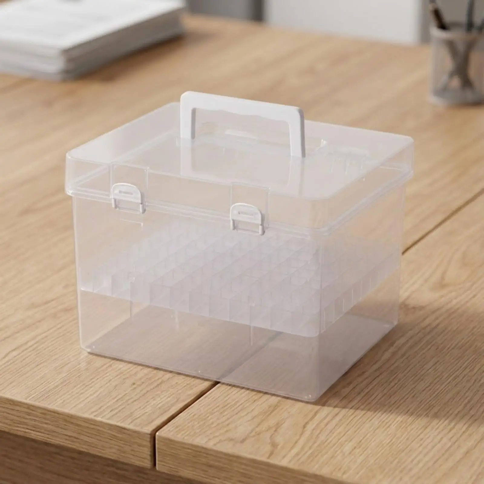Transparent Art Marker Storage Box with Secure Latch Closure Handle for Drawing Pens and Craft Supplies Organizer