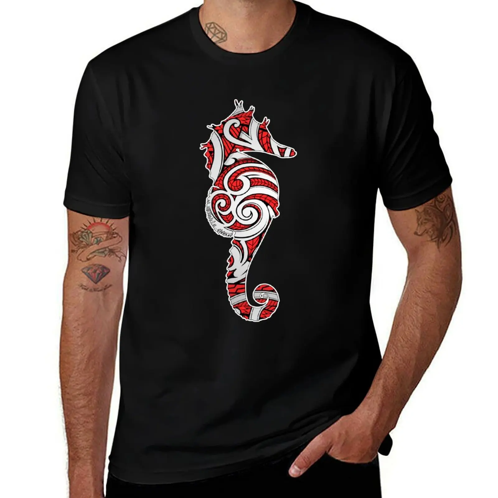 Polynesian Tatau Tribal Seahorse Pattern T-Shirt plus sizes Blouse anime tshirt anime figures mens graphic t-shirts pack