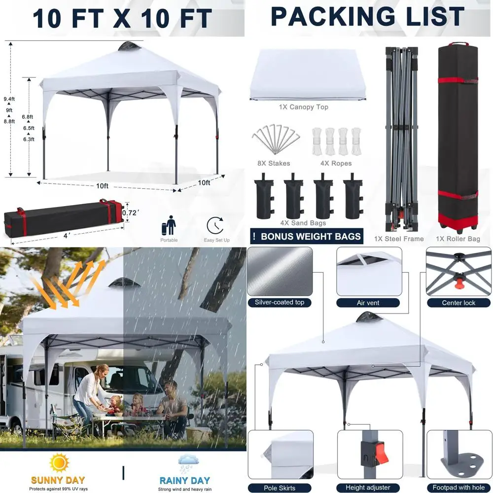 

Намет с мгновенным всплывающим навесом 10x10 — простой навес от солнца для занятий пляжами и спортом на открытом воздухе, белый