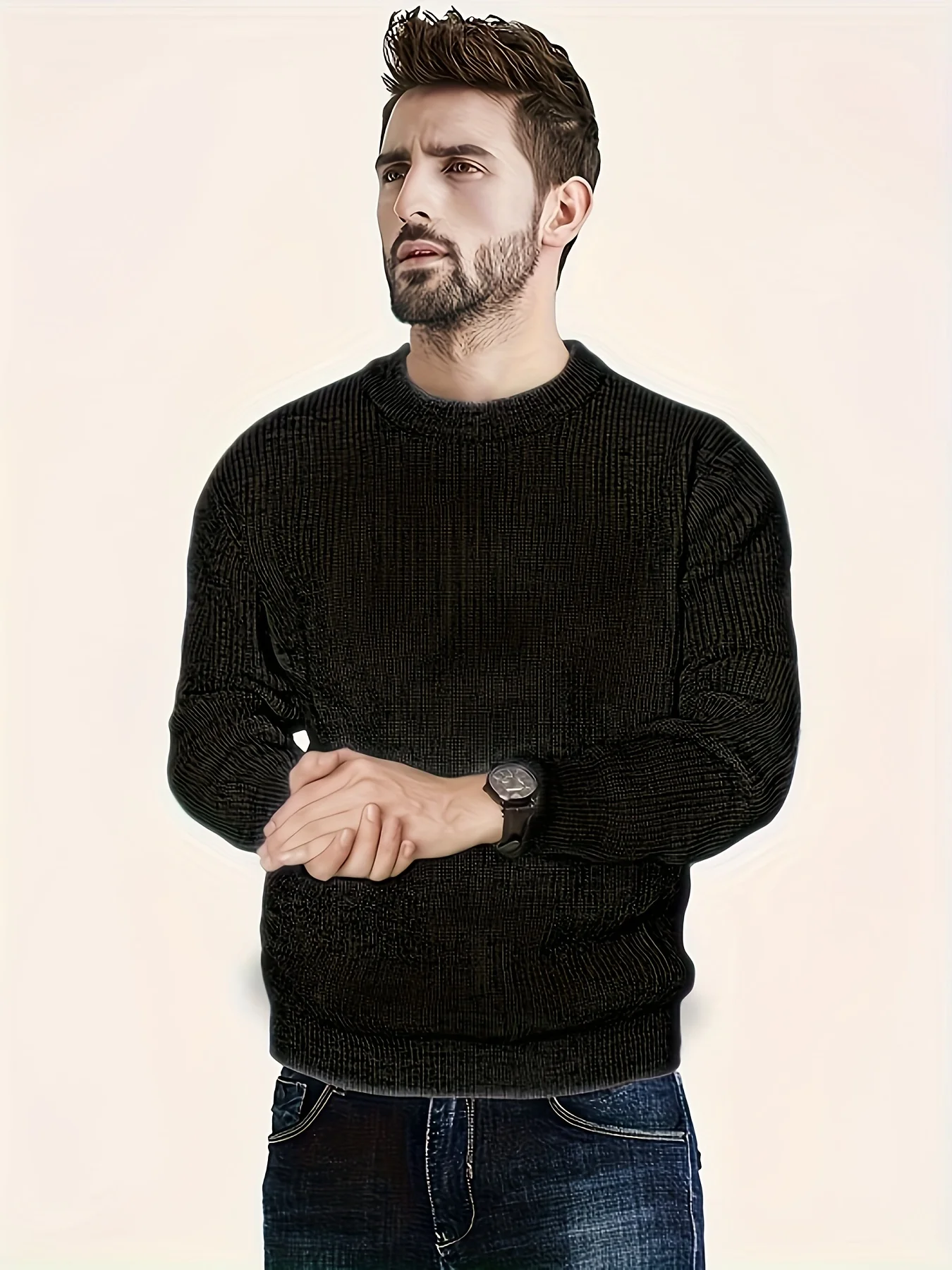 

Новый свитер с круглым вырезом, мужской однотонный вязаный свитер, корейский тренд, свитер со свободной нижней частью, осень-зима, новые пуловеры