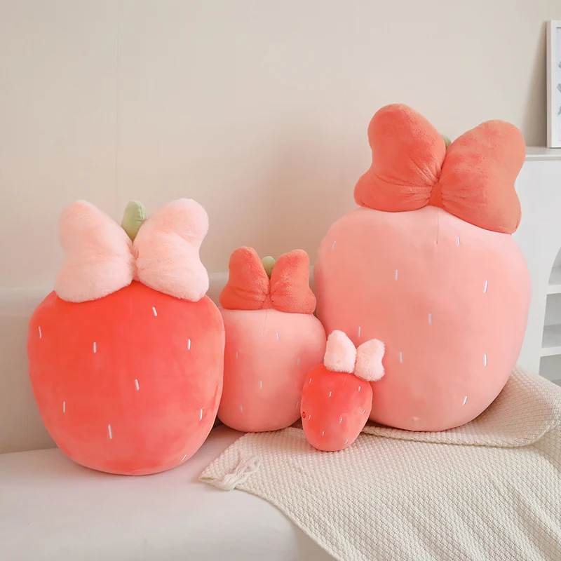 

INS Kawaii Pink Strawberry Plush Throw Pillow Toy Cartoon Stuffed Fruits Plants Plushies Soft Cushion Girls Kawaii Room Decor