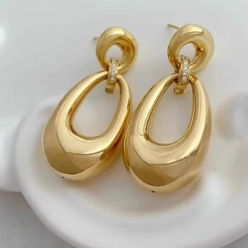 New 18K Yellow Gold Earrings Women Big Water Drop Dangle Earrings Stamp AU750