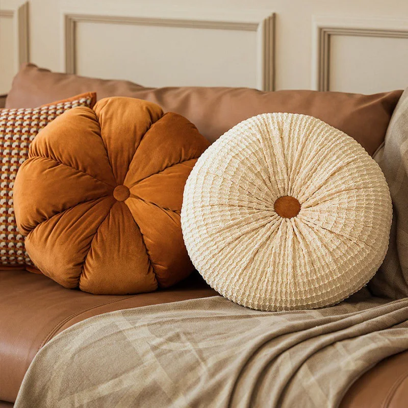 Thousand Bird Check Pillowcase Round Orange Sofa Back Cushion Luxury Retro Bed Style Living Room Cushion Cute Pillow