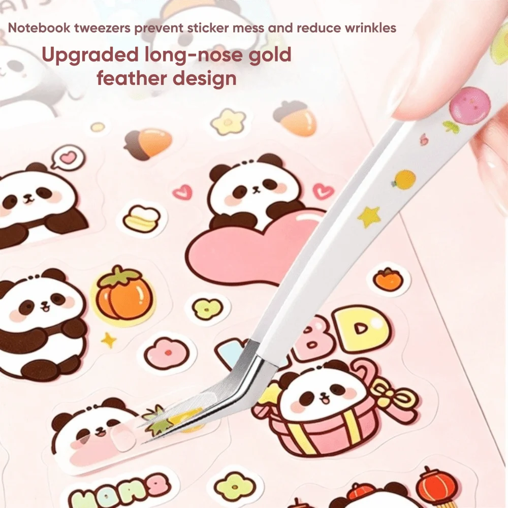 Stainless Steel Sticker Tweezers Curved Tip Anti Slip Precision Tweezers Heat Treated Cute Pattern Craft Tweezers Scrapbooking