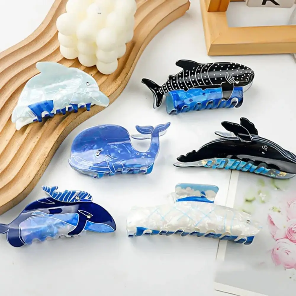 Blue Sea Creature Hair Clip Cute Creative Dolphin Whale Shark Clip Daily Hair Claw Birthday Gift Hair Accessories