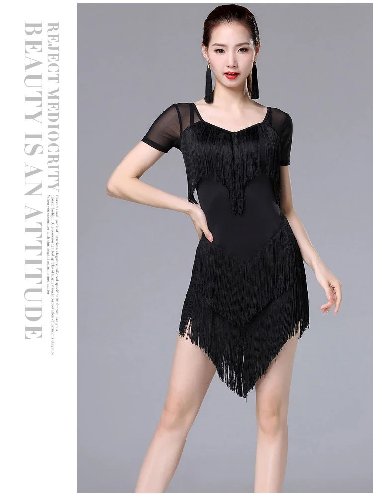 Vestido de baile latino con borla para mujer, vestidos de baile latino de moda para mujer, estándar internacional, salón, Cha, Salsa