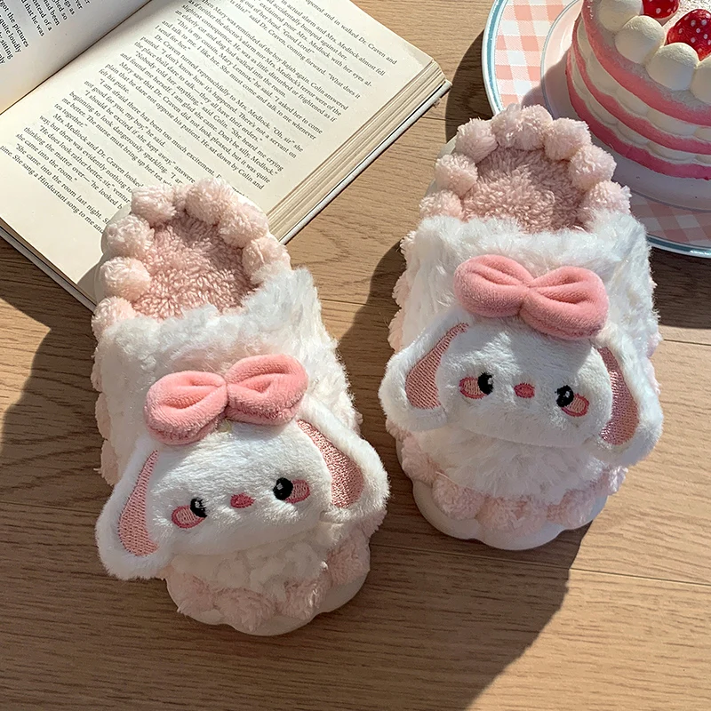 

Женские плюшевые тапочки с милым ягненком, пушистые домашние тапочки с мультяшными животными, нескользящие мягкие уютные шлепанцы для спальни и использования в помещении