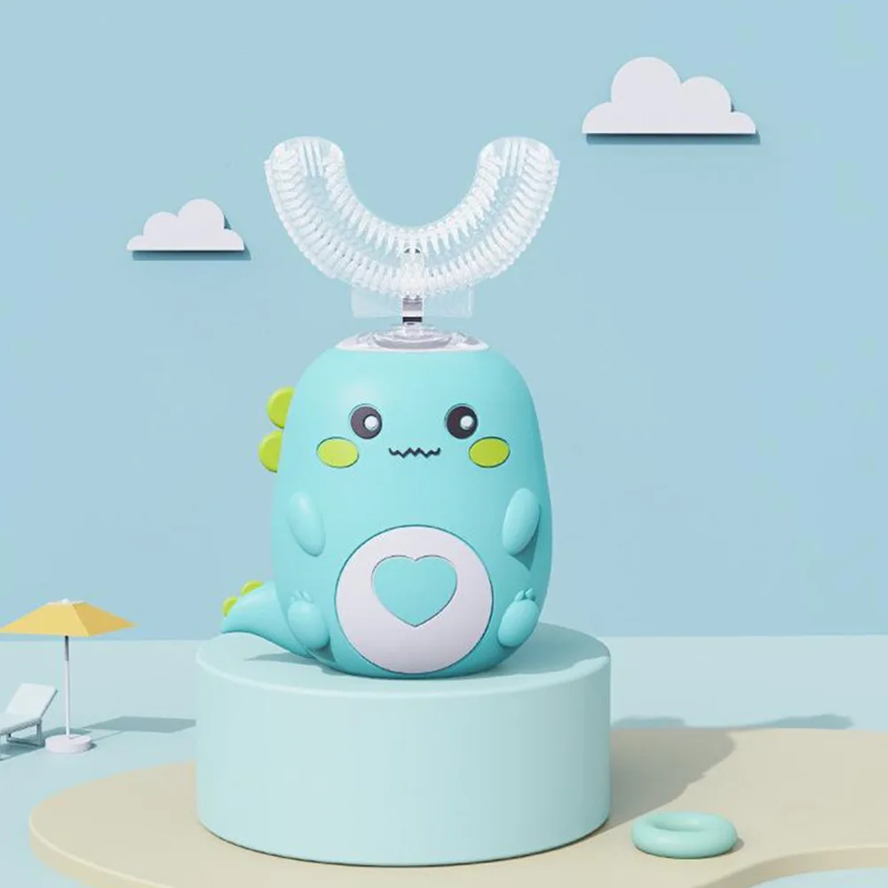 

2-6 Years Silicone Brush Head Children Tooth Brush Electric U-shaped Sonic Cleaning Toothbrush Little Dinosaur Silent