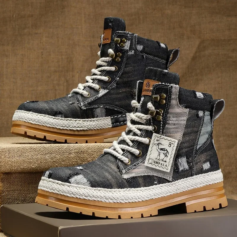 Cómodas botas tácticas lona vaquera para hombre estilo motociclista - imagen 3