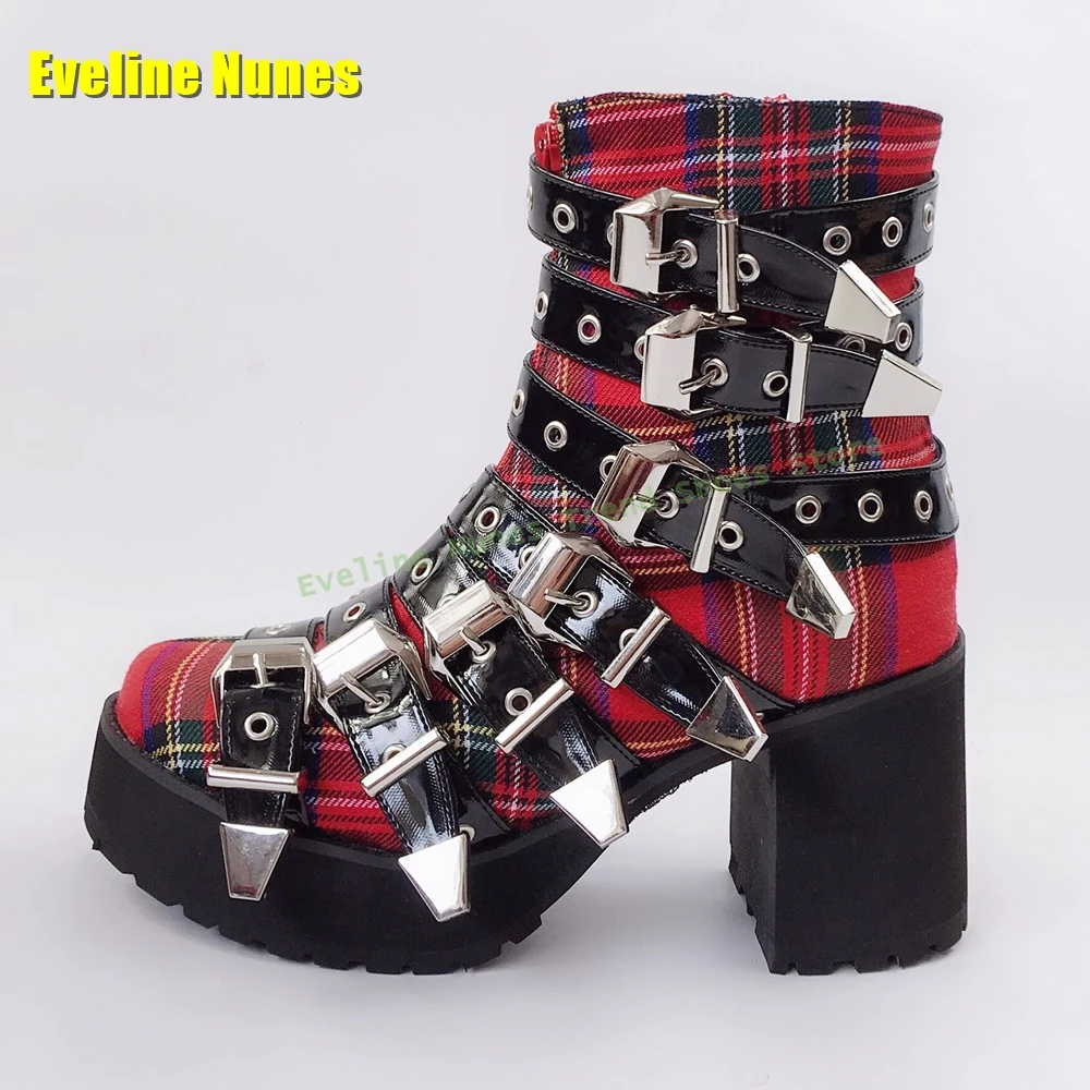 

Красные ботинки в стиле панк с пряжкой на ремне в мелкую клетку, парусиновые ботильоны на платформе с круглым носком, большие размеры 34–46, 2025 г. Новые поступления