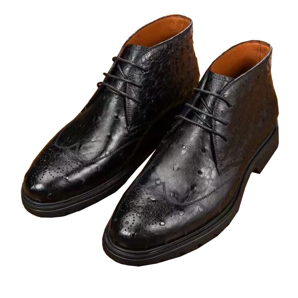 

Новые мужские ботинки из страусиной кожи, мужская обувь, черные зимние ботинки, обувь на резиновой подошве, обувь для банкетов, деловая обувь, свадебная обувь