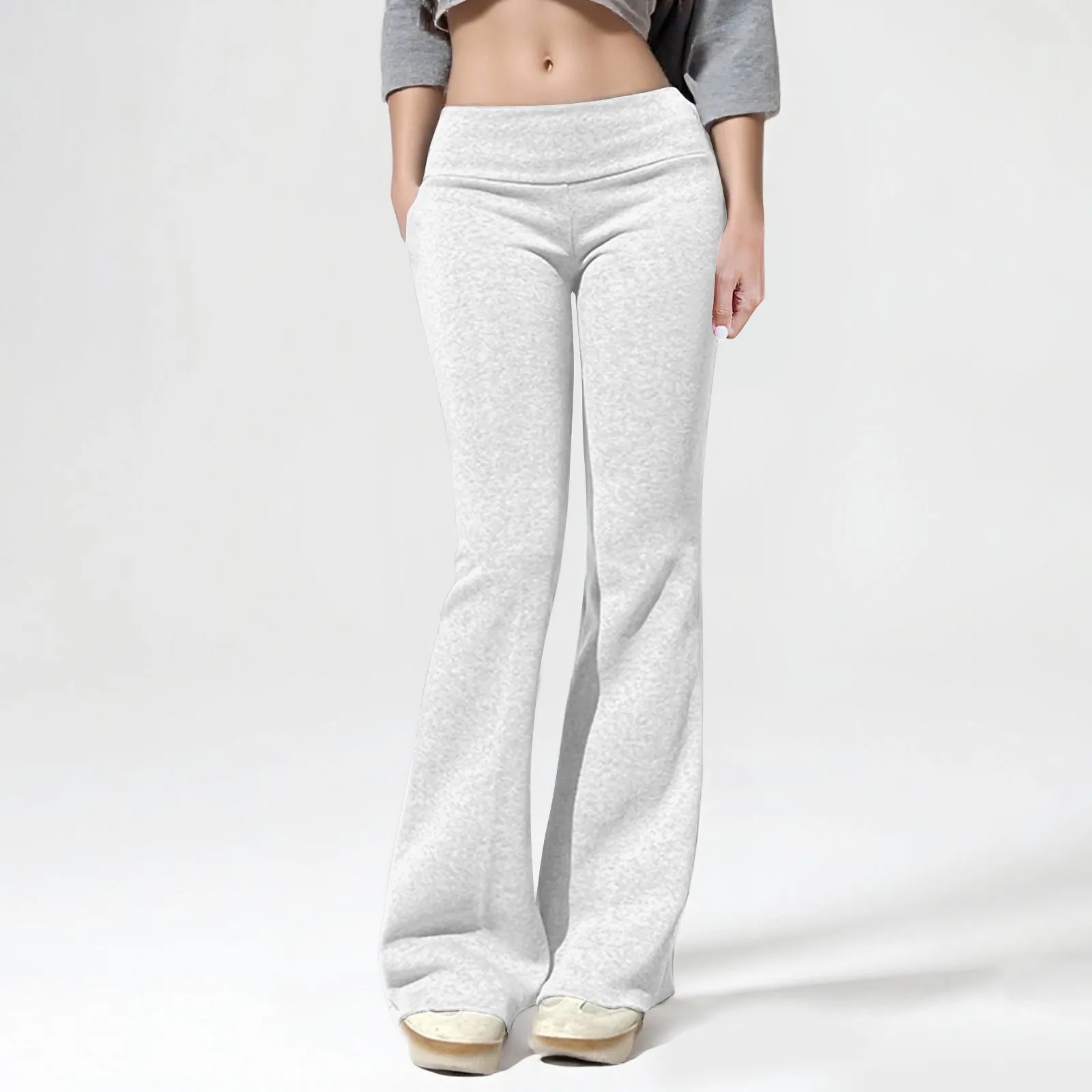 

Low Rise Women Flared Pants Workout Solid Color Bottom Pants Yoga Sports Elastic Fitness Trousers Homewear Women's Loose Pants