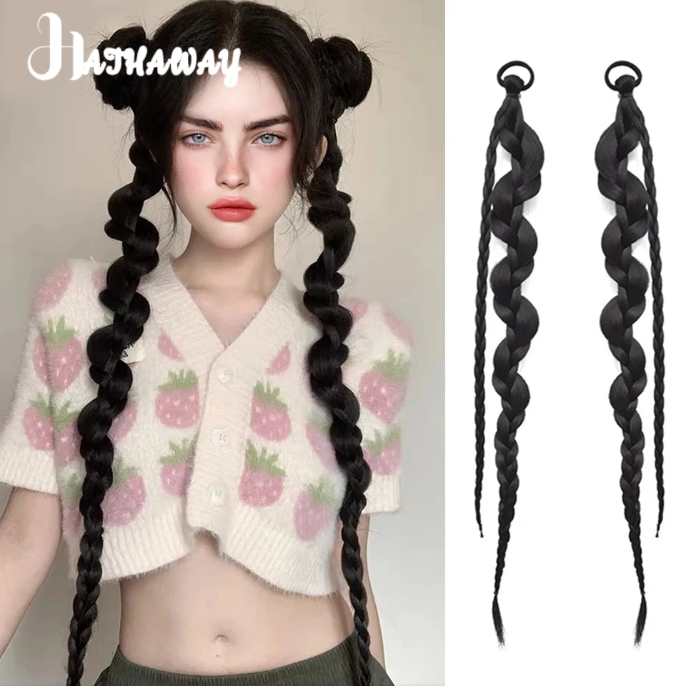 

28 Inch Synthetic Wig Female Ponytail Twist Long Braid Sweet Cool Spice Girl Boxing Braid Fluffy Long Twisted Braid Wig