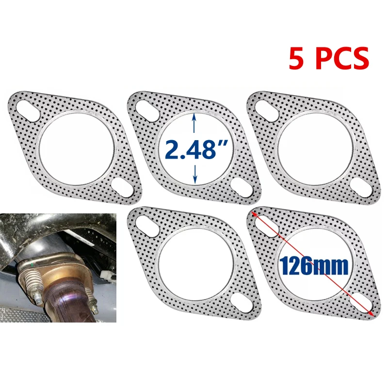 

5Pcs 2.5inch Car Exhaust Gasket 2 Bolt Hole Reinforced Exhaust Gasket Flange Seal - 63MM Caliber Car Accessories