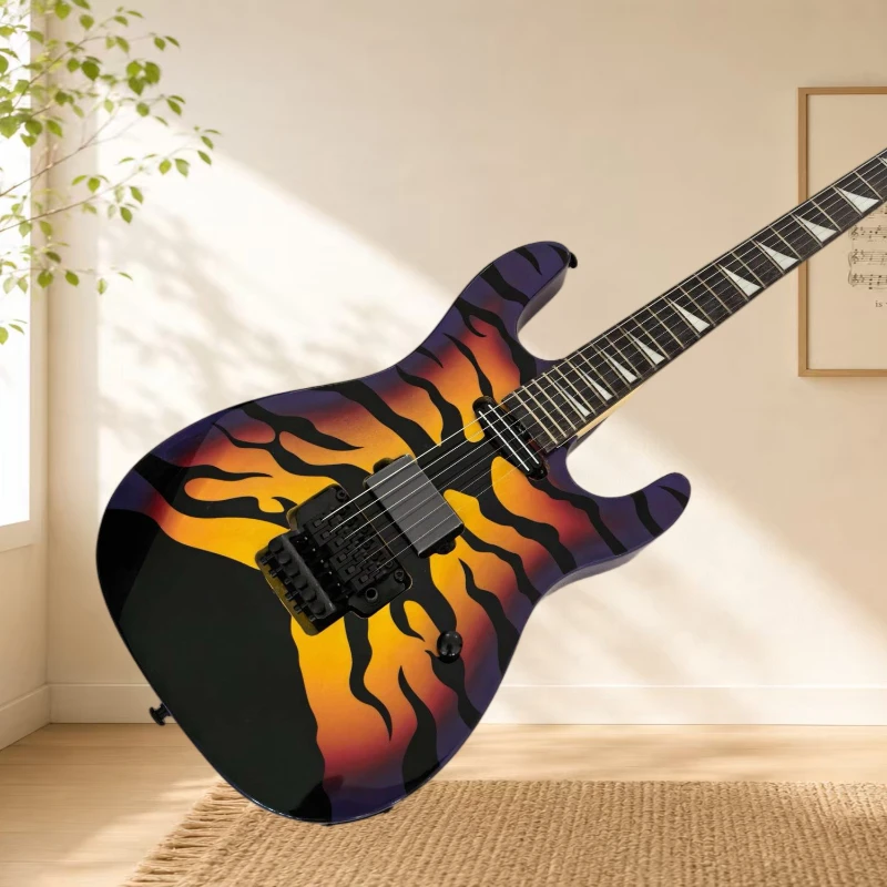 Special Offer Purple Tiger Burst Electric Guitar ESP Sharktooth Inlays 22 Frets Double-Locking Tremolo System Free Shipping