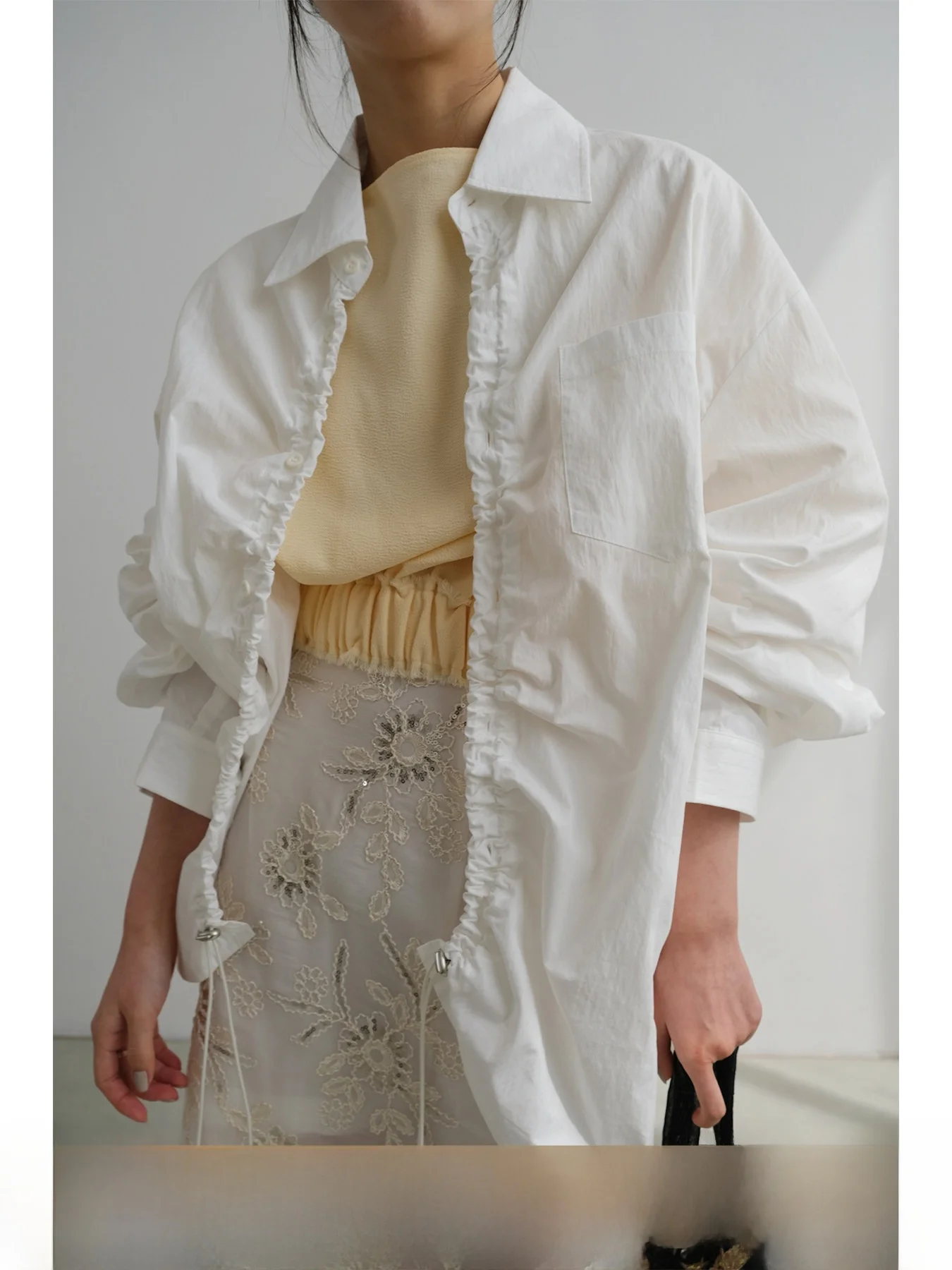 

VG Corridor Fashionable Unique Design Loose Fit Shirt Drawstring Lazy Slouchy Outerwear Long Sleeve Cotton Blend Women's Shirt
