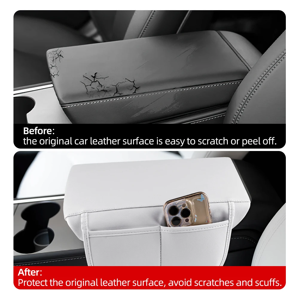 

Leather Armrest Box Protective ABS Cover For Tesla Model Y Juniper 2027-2020 Model 3 Highland 2017-2026 Arm Rest Lid Accessories