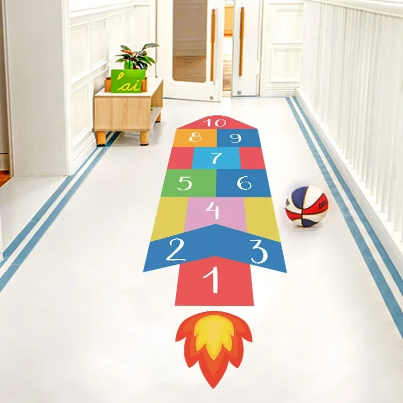 Cartoon color hopscotch number rocket children bedroom kindergarten floor stickers home decoration accessories wall decals