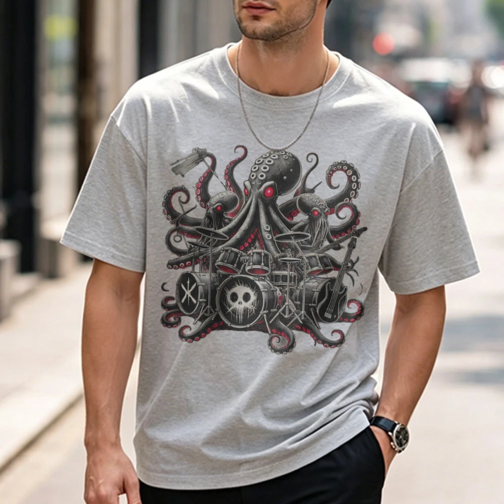 Octopus Band T-Shirt Kraken Punk Rock Tee Goth Cthulhu Top Streetwear Funny Outdoors High Quality Cotton Short-sleev Casual Tees
