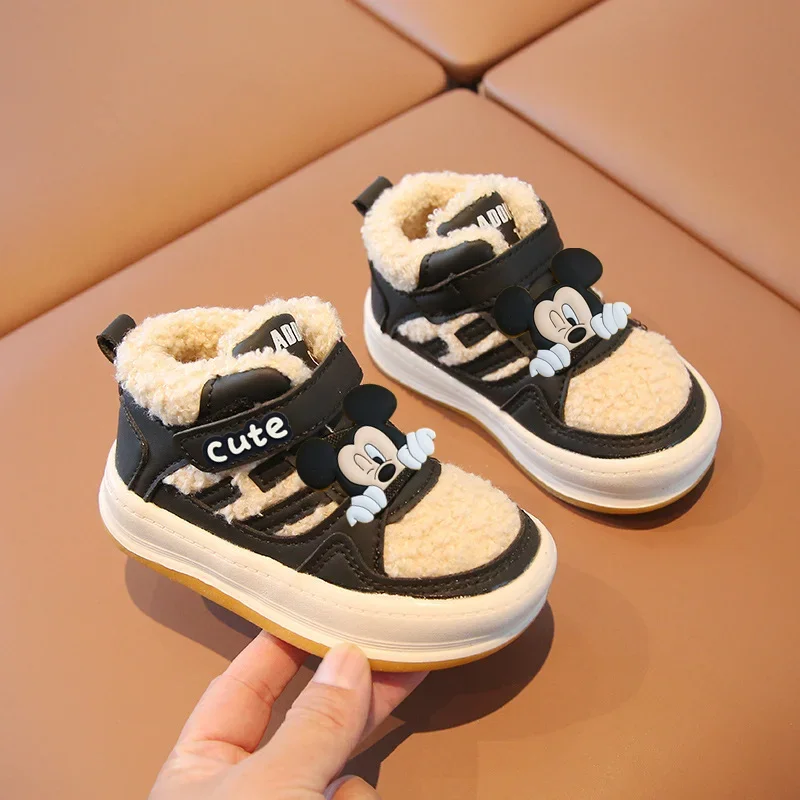 

Disney Kids Casual Shoes Mickey Mouse Fall Winter New Boys Sneakers Girl Plus Fleece Baby Board Shoes Winter Warm Toddler Shoes
