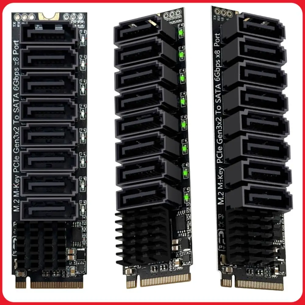 M.2 PCIE To SATA Expansion Card with Smart Indicator M.2 NVMe To SATA 3.0 Expansion Card YLB3118 6Gbps 8 Port for Desktop PC