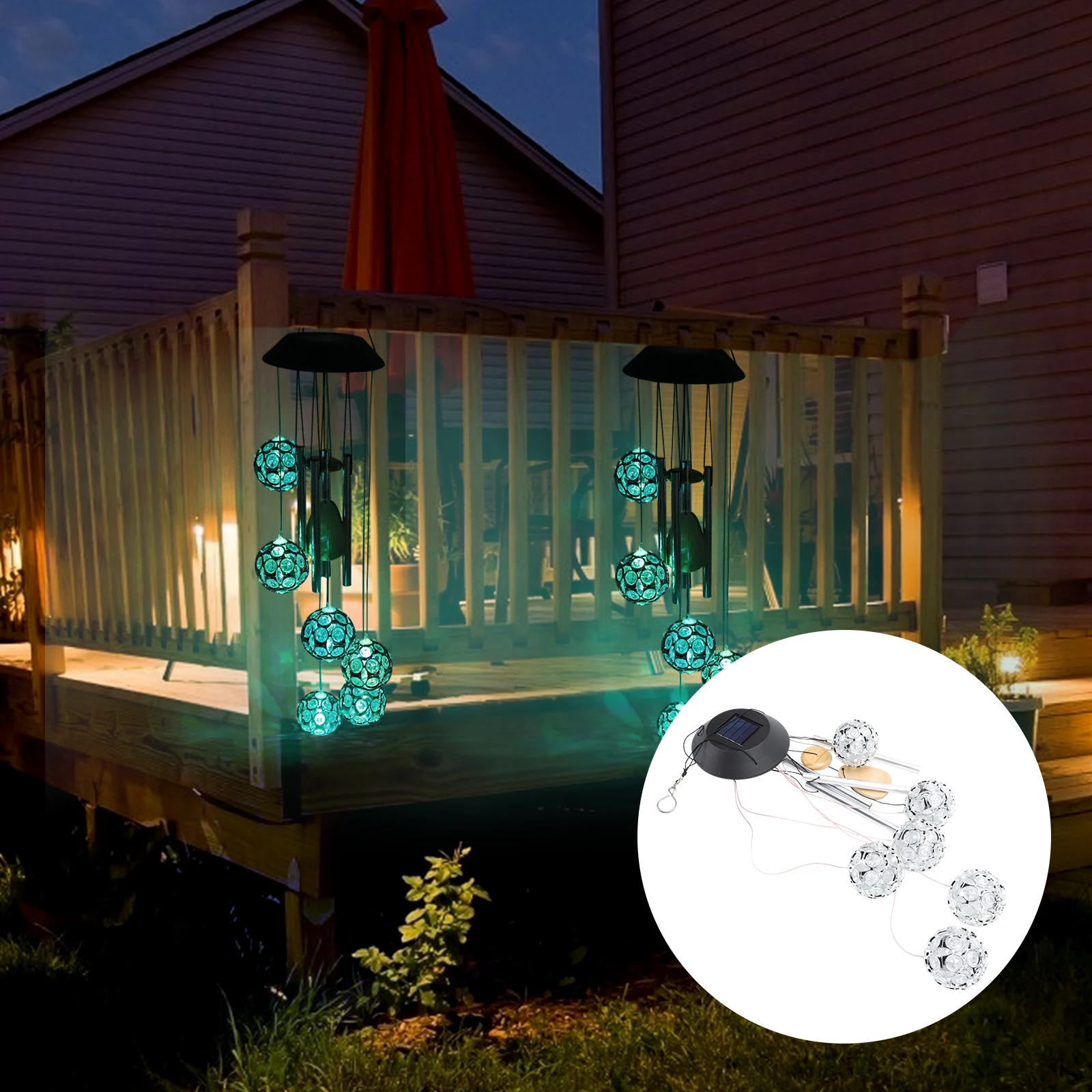 

1pc Solar Wind Chime Light Garden Pendant Lamp Outdoor Courtyard Decor 8-10Hrs Lighting Waterproof Rustproof Diamond Ball Solar