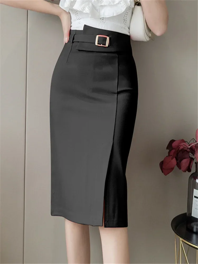 

Seoulish Spring Summer Buttons Women's Wrap Midi Skirts 2024 New High Waist Workwear Front Split Sheath Pencil Skirts Female