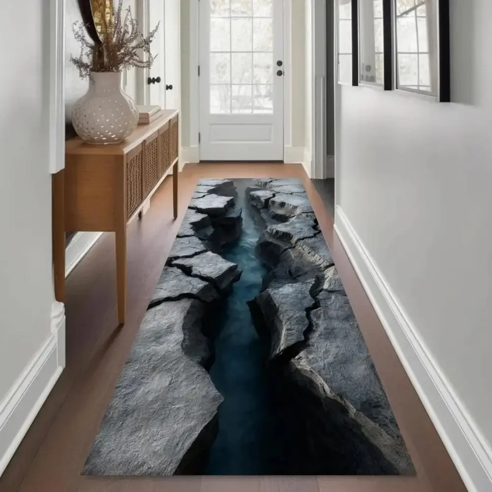 VIKAMA 3D Optical Illusion Carpet Waterfall Abyss Entrance Hallway Mat Soft Bedside Rug for Bedroom Home Decor