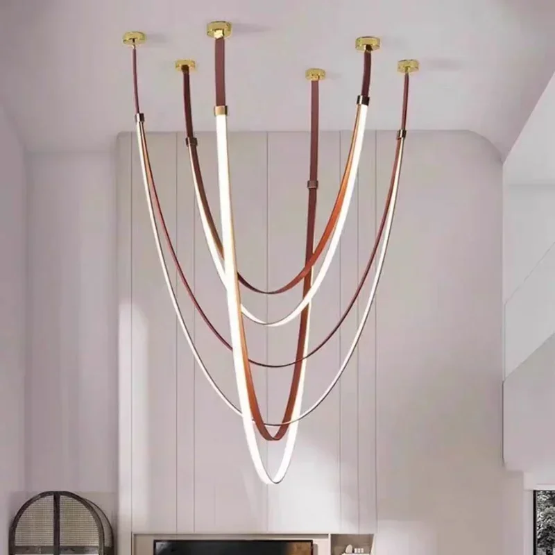 

2025 Nordic Belt LED Pendant Lamp For Table Living Dining Room Bedroom Ceiling Chandelier Minimalist Decor Lusters Lighting Lumi