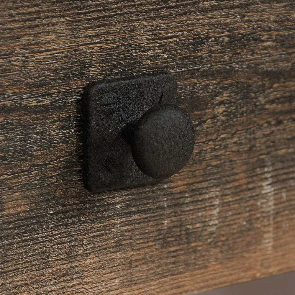 Mesa auxiliar de metal contemporánea con acabado en roble, dimensiones: 22,44 largo x 21,65 ancho x 23,11 alto