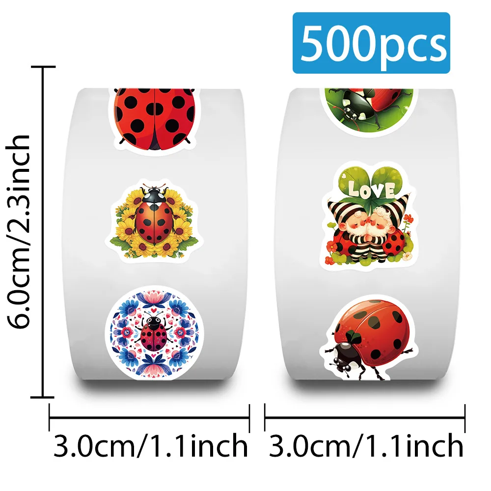 500 قطعة/لفة لطيف الخنفساء الحشرات الكرتون لفة ملصقات الديكور الأمتعة الهاتف كأس الغيتار سكيت ملصق مضاد للمياه ألعاب أطفال #3