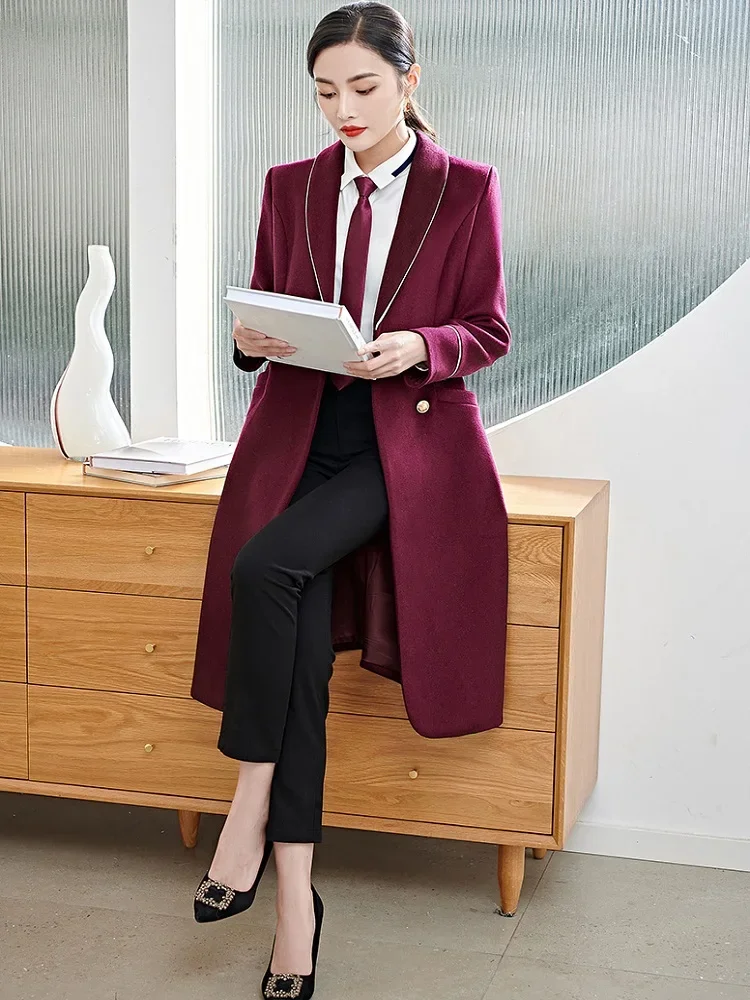 職業ウールコート女性の冬の綿ロング客室乗務員制服航空会社プロパティフロントデスクスチュワーデス作業オーバーコート