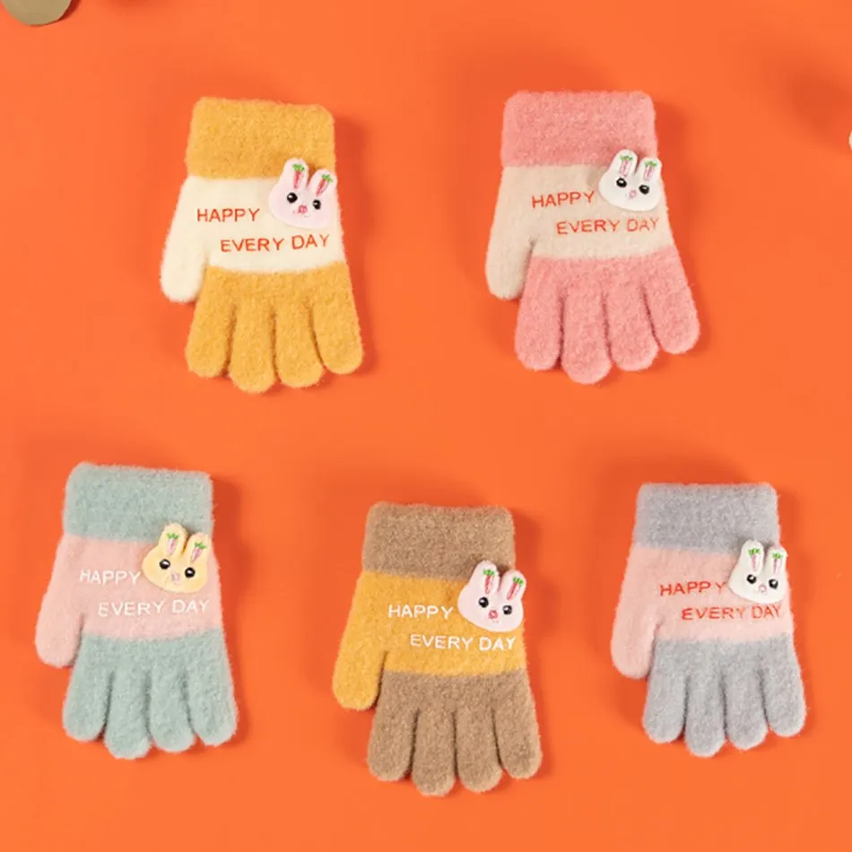 2021 Winter Autumn Kids Gloves Soft Knitted Thick Warm Baby Girl Boys Mittens Outdoor Children Full Finger Gloves 2-5 Years