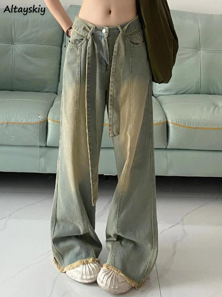 

Jeans Women Classic All-match Loose Streetwear Holiday Students American Retro Attractive Simple Popular Do Old Leisure Spring