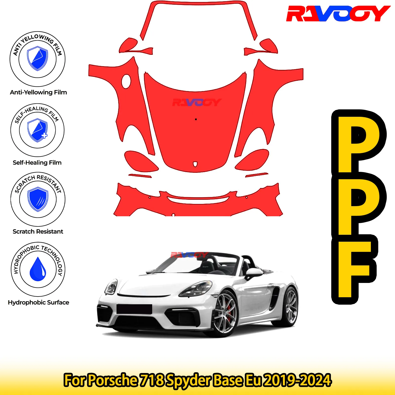 

For Porsche 718 Spyder Base Eu 2019-2024 Glossy Matte Black Precut front PPF Kit Paint Protection Film