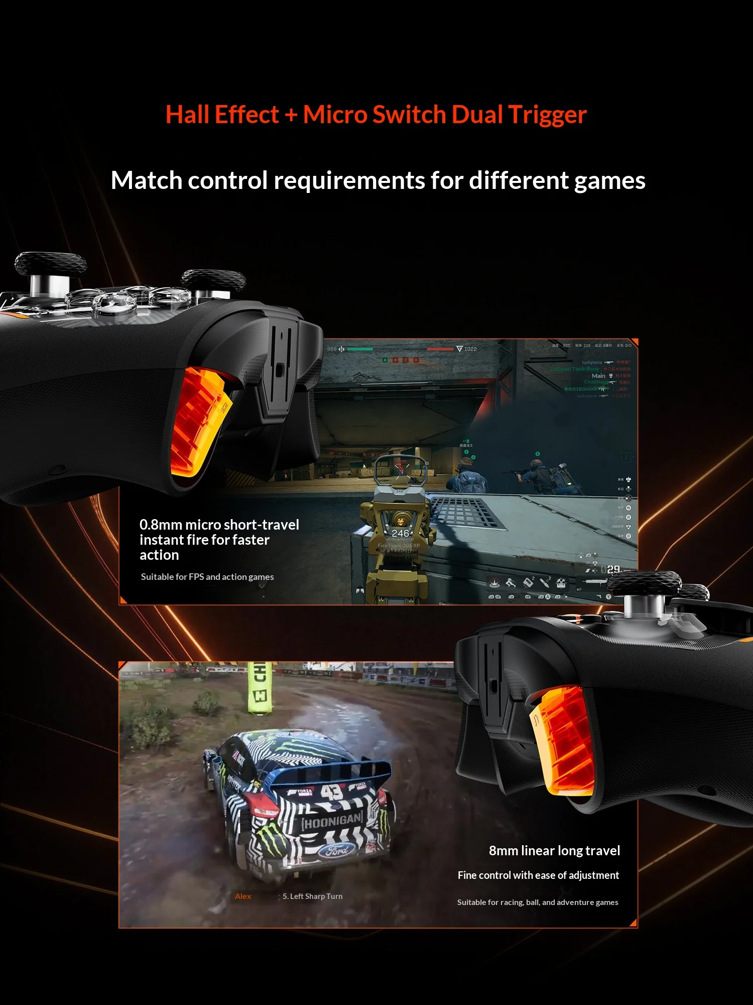 빅빅 원 게일 2 무선 게임 컨트롤러 커스텀 TMR 조이스틱 기계식 키 PC 스팀 스위치 안드로이드 iOS FPS 레이싱 게임용