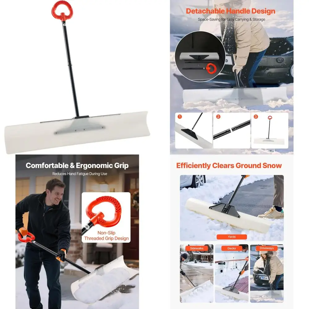 

Широкий 48-дюймовый плуг для подъездной дороги, тротуара и дверного проема — сегментированная ручка, эргономичная ручка, инструмент для удаления снега