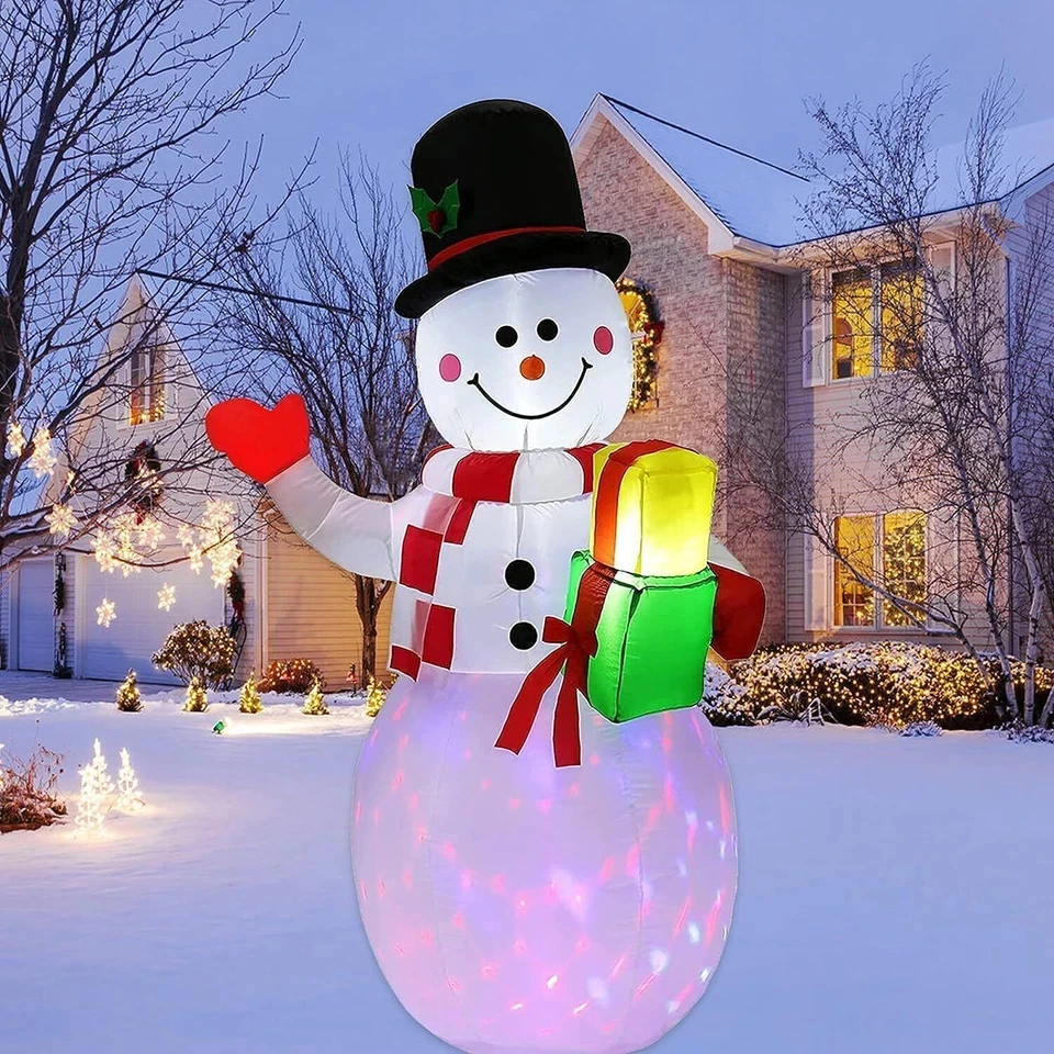 5FT Christmas Inflatables Red Gloves Snowman Outdoor Model Built-in Rotating LED Lights Indoor Outdoor Xmas Decorations